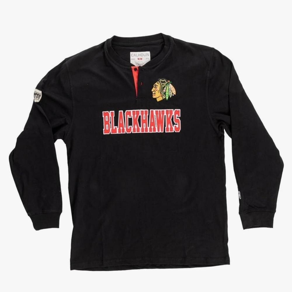 NWT Calhoun NHL Surf & Skate Mens Henley  Shirt Cotton Chicago Blackhawks XL 😀